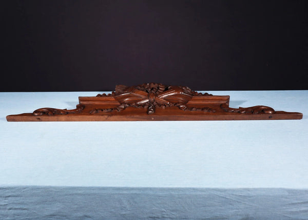 46" Wide Antique French Solid Walnut Wood Louis XVI Highly Carved Detailed Crest