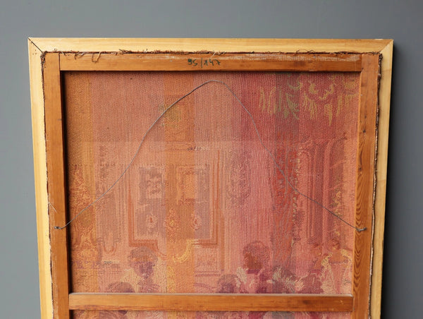 61" Tall Framed Vintage Belgian Tapestry Signed "Doutreligne" Card Players