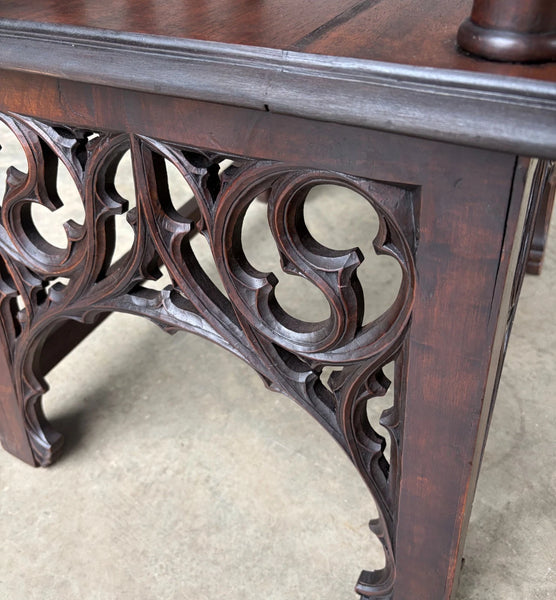 French Antique Gothic Revival Walnut Arm Chair Carved Wood Desk Chair