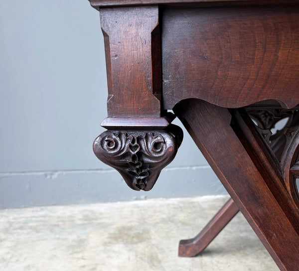 Antique French Gothic Desk/Library Table in Chestnut/Walnut Wood with Drawer