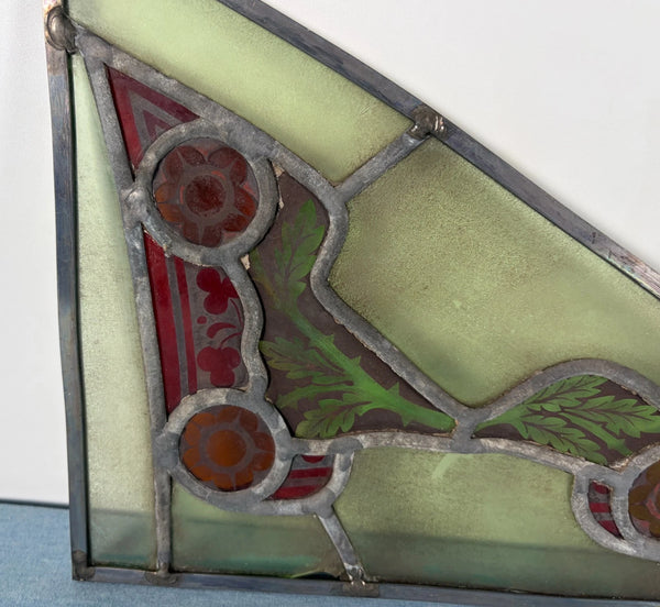 9" Tall Antique Pair of Belgian Stained/Leaded Glass Panels by B. Bardenhewer