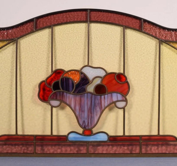 30" Wide Vintage French Art Deco Stained/Leaded Glass Panel with Flowers