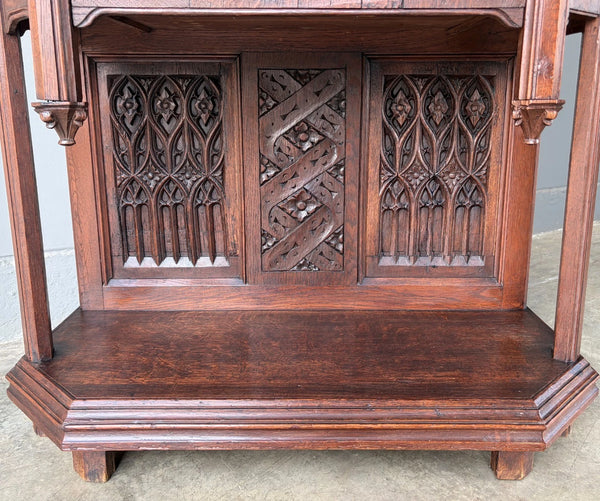 Antique French Gothic Revival Cabinet/Console/Sideboard,Highly Carved Oak Wood