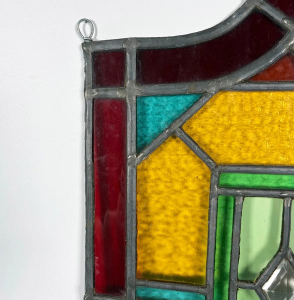 27" Tall French Antique Religious Stained/Leaded Glass Panel from a Church