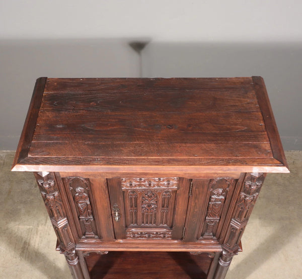 Antique French Gothic Revival Cabinet/Bar Cabinet in Highly Carved Chestnut Wood