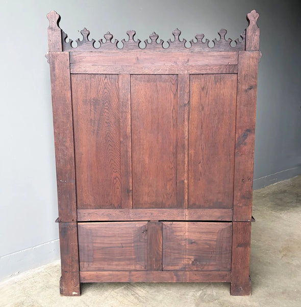 72" Tall Antique French Gothic Revival Oak Wood Bench/Settee/Chair Highly Carved