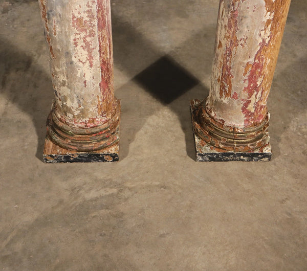 Antique French Solid Oak Highly Carved Corinthian Fireplace Side Pillars Rustic