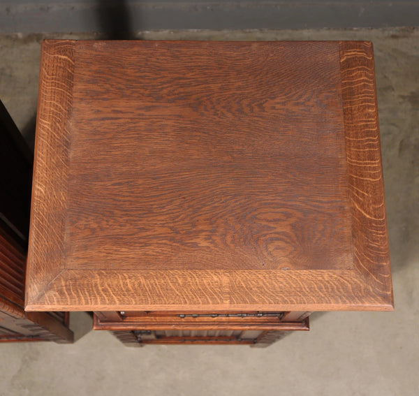 50" Tall Pair of Vintage French Solid Oak Wood Highly Carved Gothic Cabinets