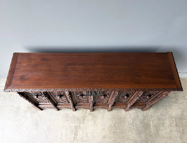 Antique French Renaissance Chest/Trunk/Sideboard Solid Oak w/Detailed Carvings