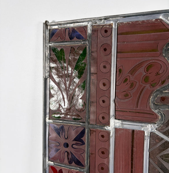 38" Wide Antique Stained/Leaded Glass Panel of Saint Highly Detailed
