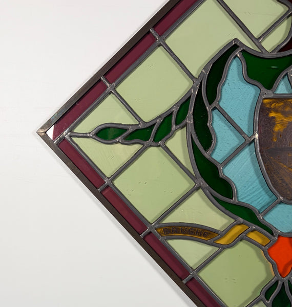 31" Tall Vintage Belgian/Flanders Stained/Leaded Glass Panel of Bruges Belgium