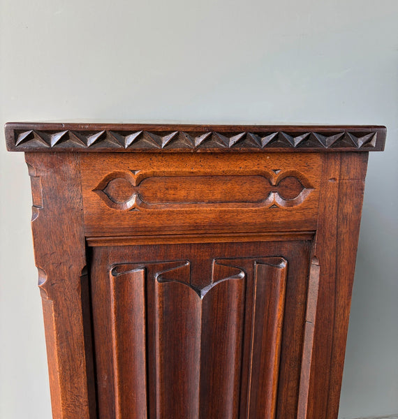 Antique French Gothic Solid Walnut Night Stand/Cabinet With Detailed Carvings