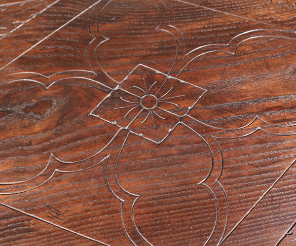 Antique French Gothic Revival Table in Solid Chestnut Wood With Carvings