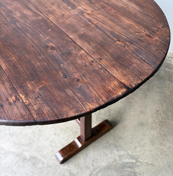 Antique French Solid Oak and Pine Rustic Wood Wine Tasting Table with Tilt Top