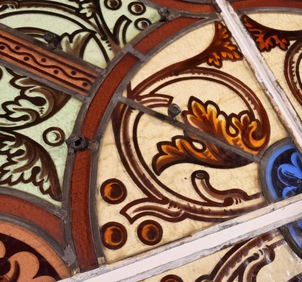 59" Tall Impressive Antique French Stained Glass Church Window Early 1800's