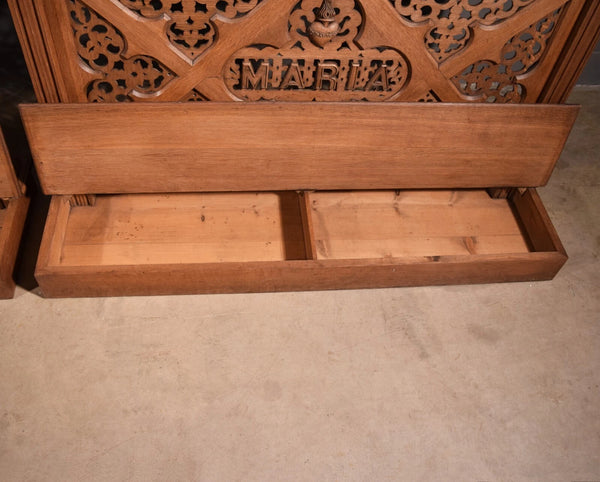 Pair of 59" Long Antique Gothic Revival Oak Wood Prayer Rails With Storage