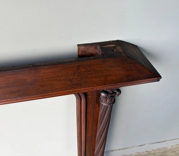 54" Tall French Antique Gothic Fireplace Mantel in Solid & Veneered Walnut