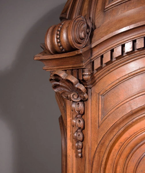 93" Tall Antique French Solid Oak Church Statuary Cabinet with Rotating Door