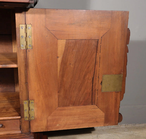 French Antique Solid Walnut Wood Neoclassical Gun Case/Cabinet with Carvings