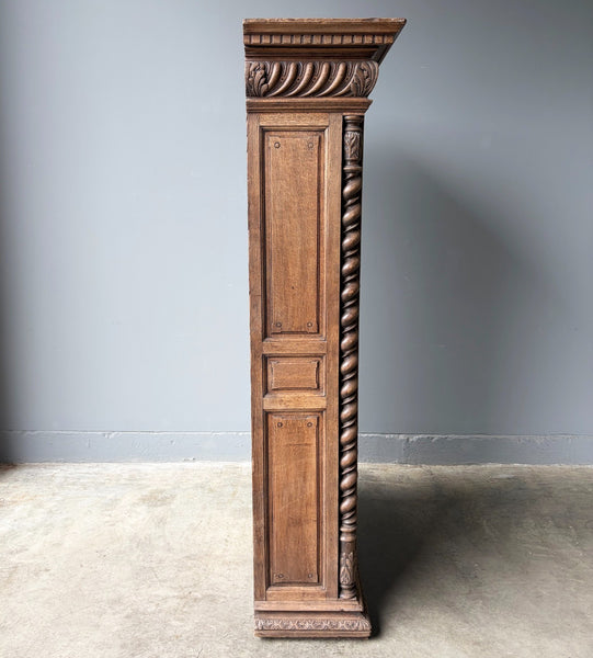 77" Tall Antique French Apothecary Cabinet Solid Oak Carved with Compartments