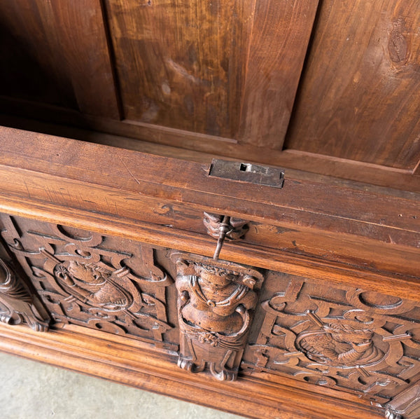 Antique French Renaissance Chest/Trunk/Sideboard Solid Walnut Detailed Carvings
