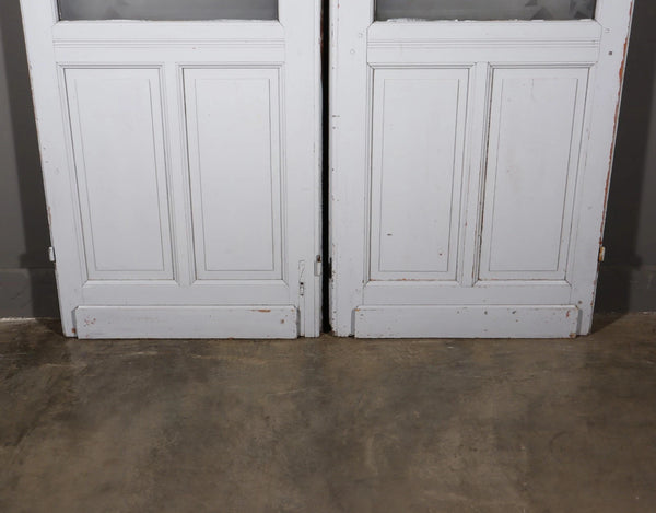 Pair of Antique French Art Deco Etched Glass Doors Frosted Glass w/Pine Frames