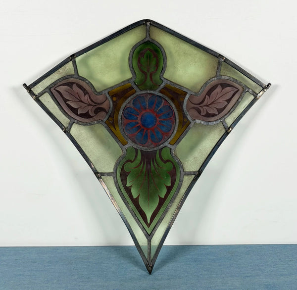 16" Tall Antique Belgian Stained/Leaded Glass Panel by Bertrand Bardenhewer