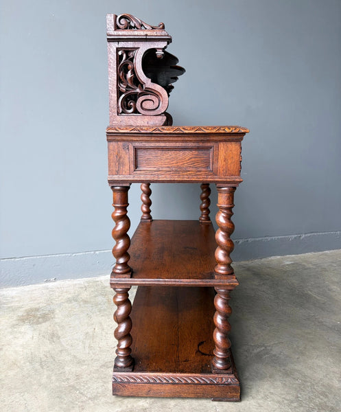 Antique French Renaissance Sideboard/Buffet in Solid Oak Highly Carved Wood