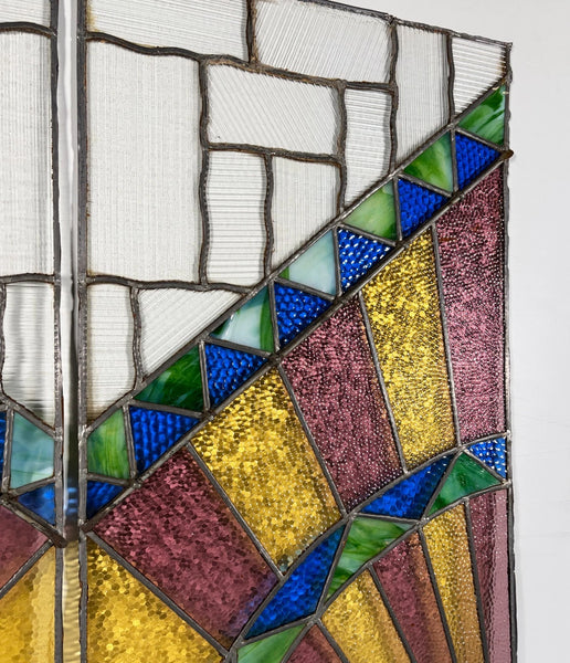43" Tall Pair of Antique French Art Deco Stained Glass Window Panels