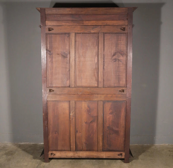 91" Tall French Antique Breton Armoire/Cabinet in Solid Chestnut Highly Carved