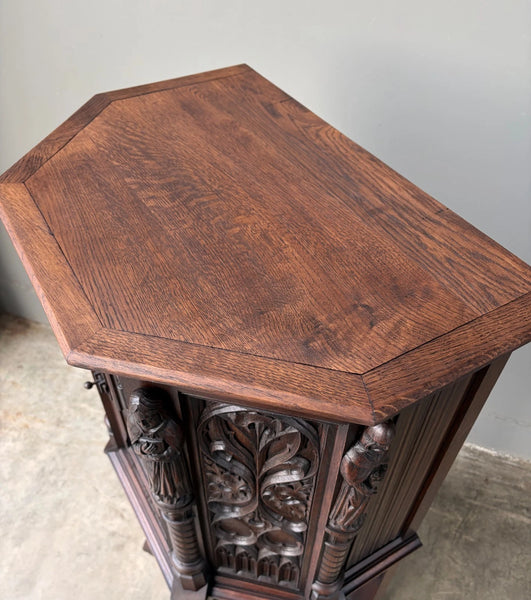 Vintage French Gothic Revival Cabinet/Console/Sideboard, Highly Carved Oak Wood