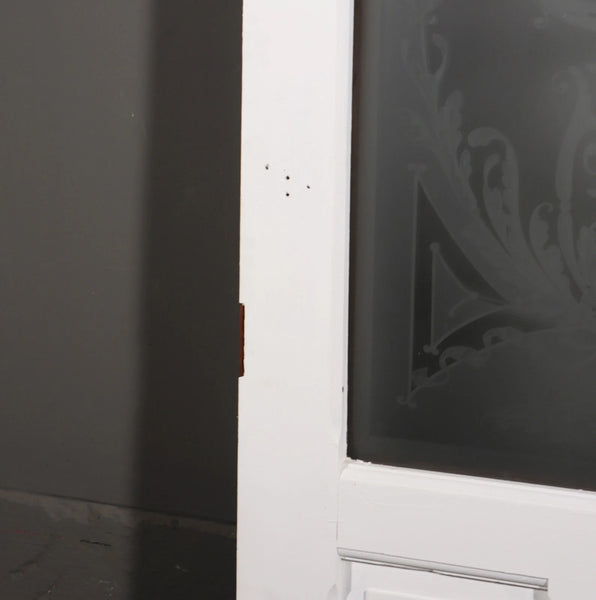 87" Tall Pair of Antique French Etched Glass Windows Frosted Glass with Flowers