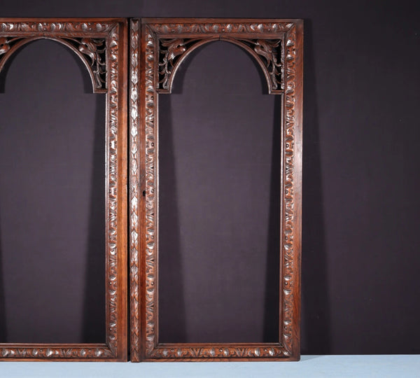 42" Tall Pair of Antique French Cabinet Door Frames in Solid Oak Wood Salvage