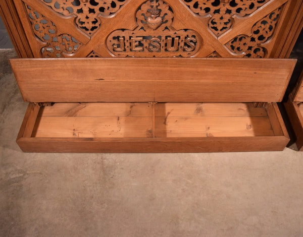 Pair of 59" Long Antique Gothic Revival Oak Wood Prayer Rails With Storage