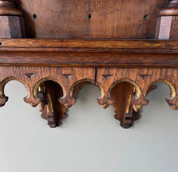 57" Tall French Antique Neo Gothic Solid Oak Highly Carved Wall Niche/Shrine
