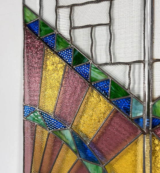 43" Tall Pair of Antique French Art Deco Stained Glass Window Panels