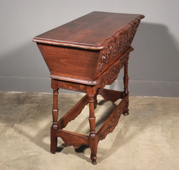 Antique French Petrin (Dough Box) in Highly Carved Solid Walnut and Pine Wood