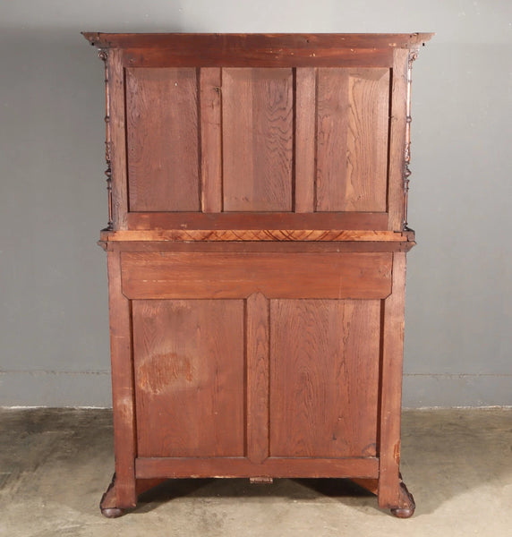 65" Tall Antique French Solid Oak Wood Renaissance Curved Display Case/Cabinet