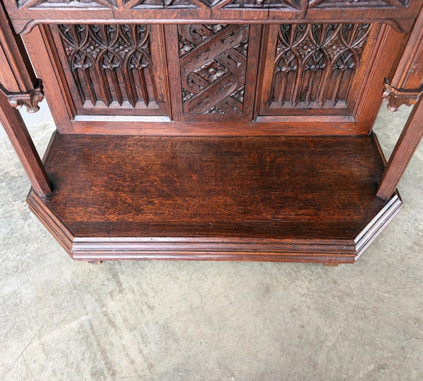Antique French Gothic Revival Cabinet/Console/Sideboard,Highly Carved Oak Wood