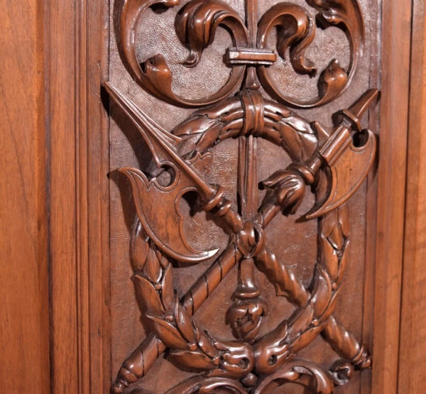 88" Wide Antique French Panel/King Size Headboard in Solid Walnut w/Knight