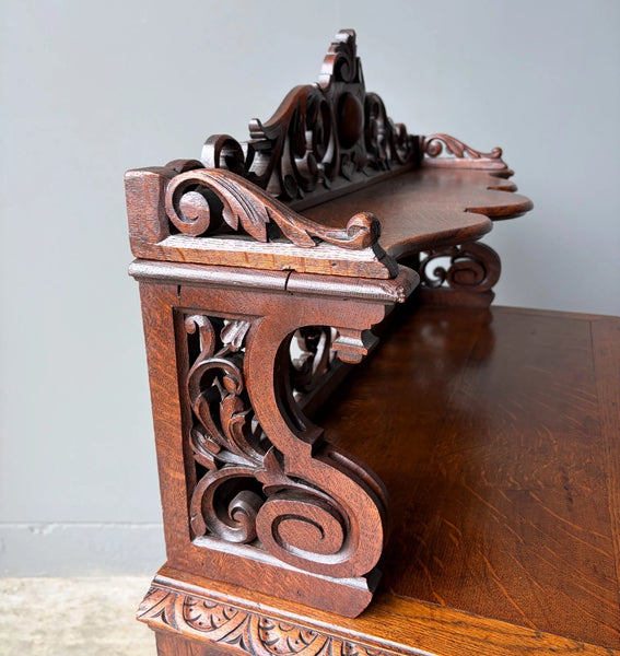 Antique French Renaissance Sideboard/Buffet in Solid Oak Highly Carved Wood