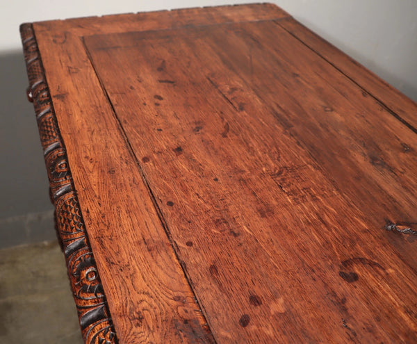 1700's Antique French Renaissance Sideboard in Solid Wood Oak Highly Carved