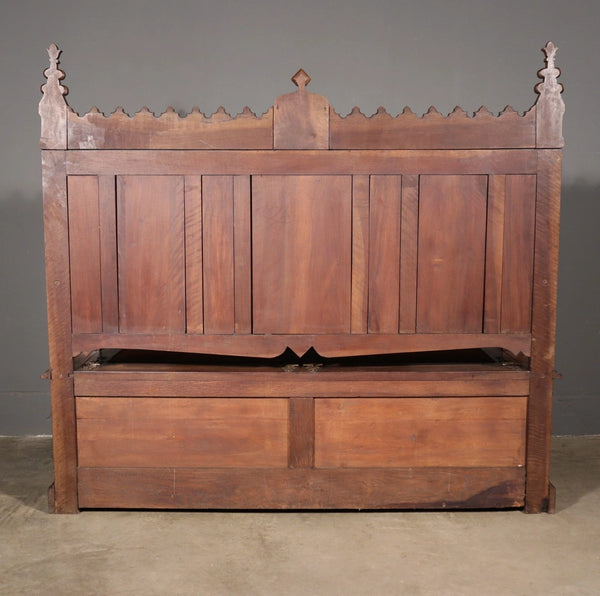 Antique French Gothic Revival Walnut Wood Bench/Settee/Chair Highly Carved