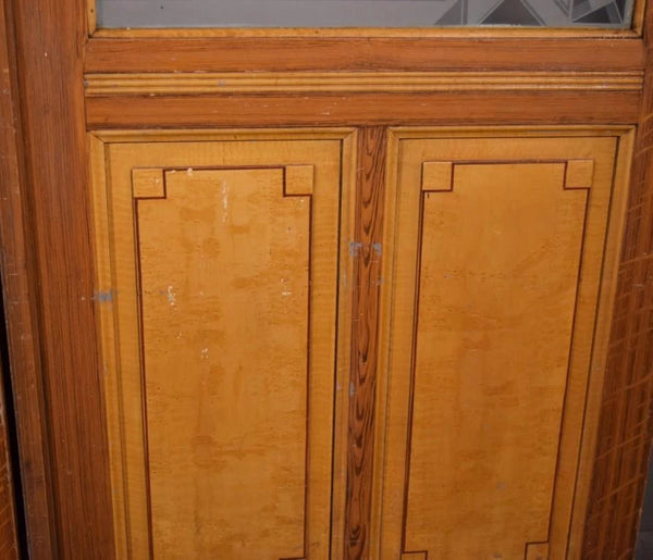 Set Antique French Art Deco Etched Glass Doors Frosted Glass with Pine Frames