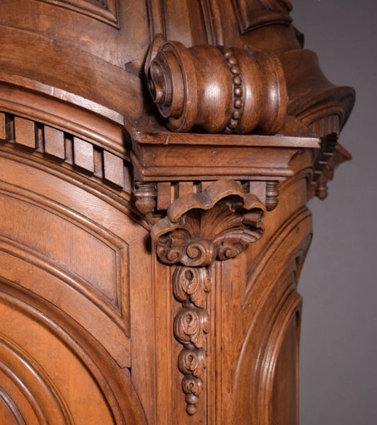 93" Tall Antique French Solid Oak Church Statuary Cabinet with Rotating Door