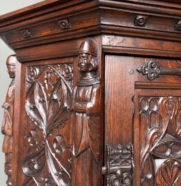 Vintage French Gothic Revival Cabinet/Console/Sideboard, Highly Carved Oak Wood