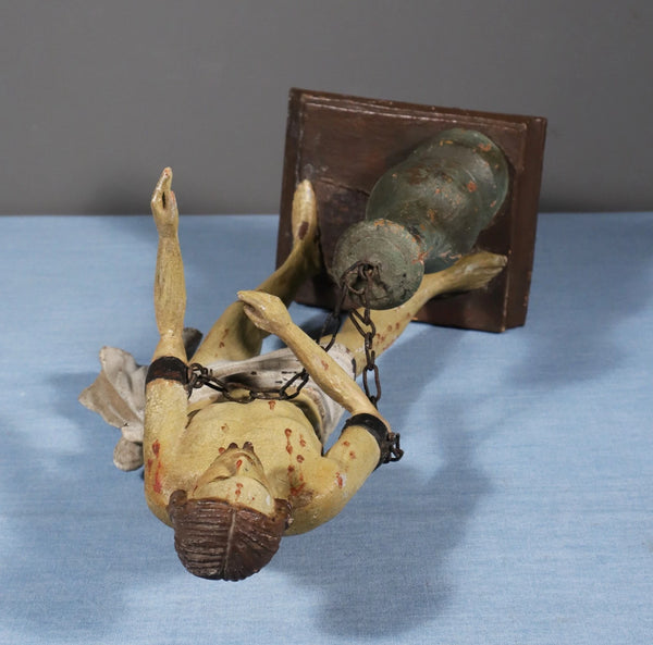 16" Antique Carved/Painted Wood Statue of Christ at the Column of Flagellation