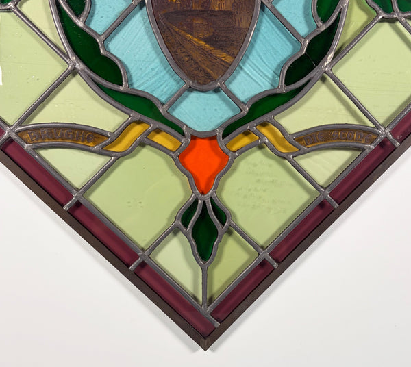31" Tall Vintage Belgian/Flanders Stained/Leaded Glass Panel of Bruges Belgium