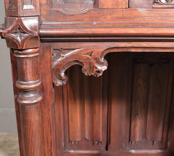 Antique French Gothic Revival Cabinet/Bar Cabinet in Highly Carved Chestnut Wood
