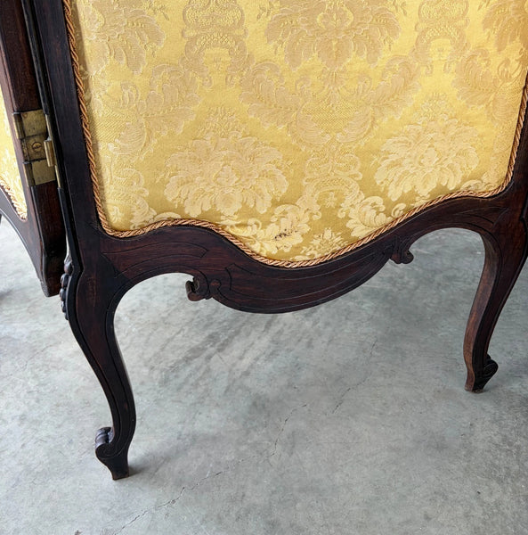 61" Tall Antique French Louis XV Rococo Tri-Fold Screen with Beveled Glass